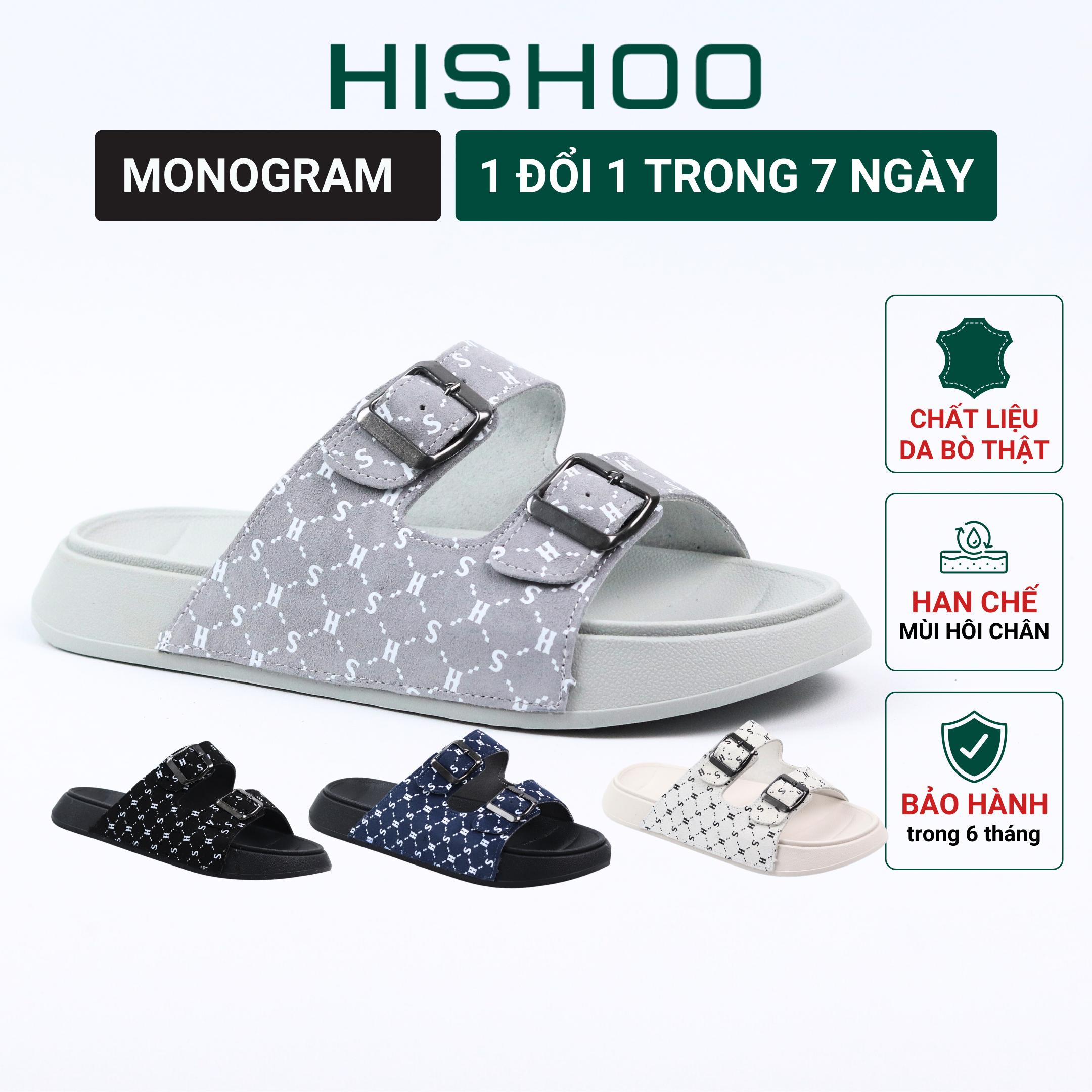 Dép quai ngang slipper 2 khoá Monogram cao cấp nam, nữ HISHOO siêu nhẹ thời trang size 35-44 S129