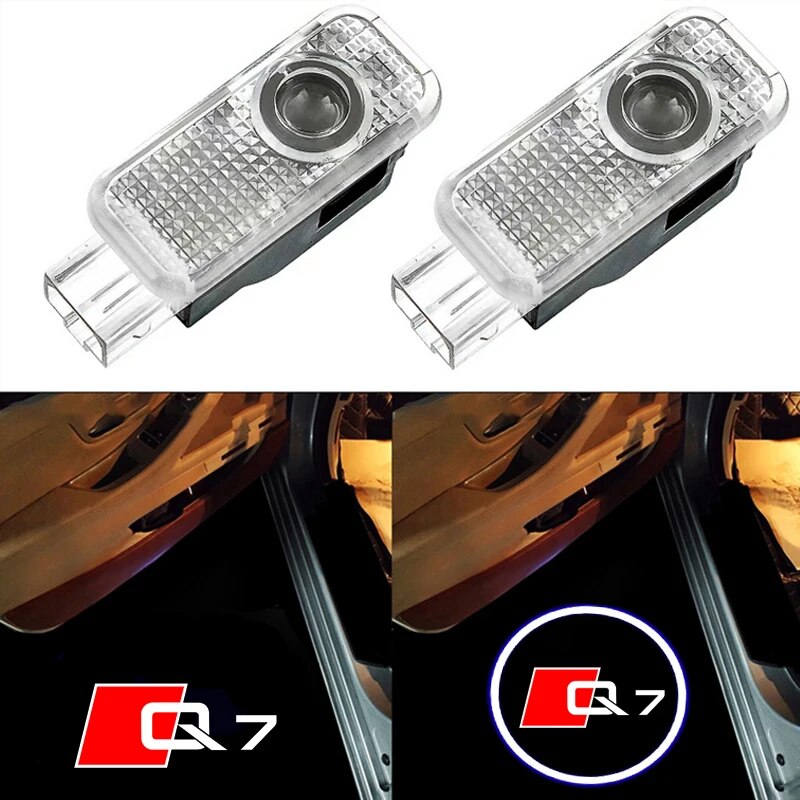 2 cái led cửa xe chào đón đèn chiếu lắp cửa xe đèn bóng ma cho audi q7 logo 2016 2017 2018 2019 2021 2022 2023 phụ kiện