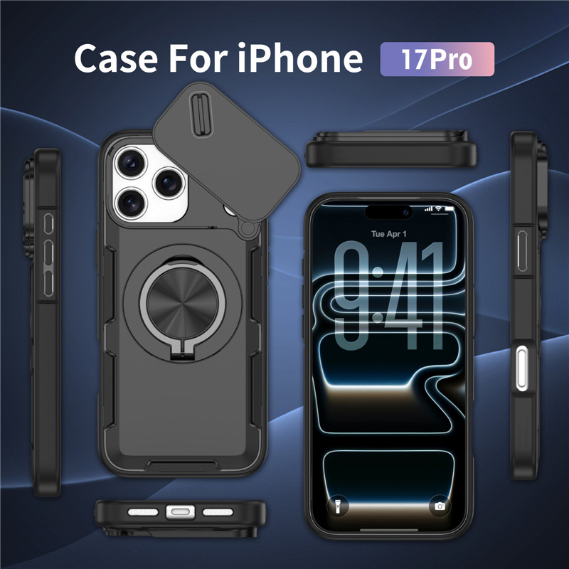 Phone Case For Iphone With Slide Camera Cover Ring Stand Armour_voghion.com