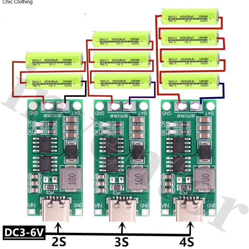 Bộ Sạc Pin Lithium 18650 2S 3S 4S Type-C Sang 8.4V 12.6V 16.8V 7.4V 11.1V 14.8V Chuyên Dụng