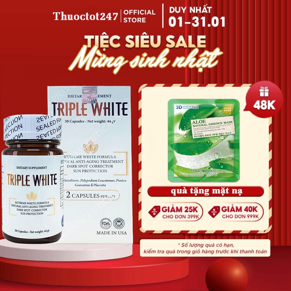 VIÊN UỐNG TRIPLE WHITE - VIÊN UỐNG GLUTATHION 1200MG TRẮNG DA, MỜ NÁM, GIẢM THÂM HỘP 50 VIÊN | MPNTSHop