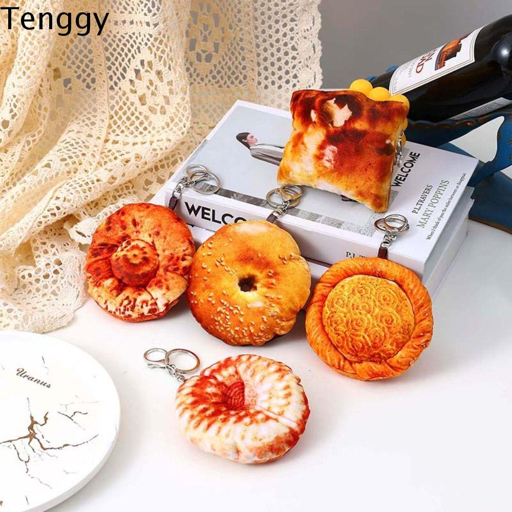 TENGGY Dễ thương Móc khóa bánh mì mô phỏng Vải nhung lông Đồ chơi mô hình thực phẩm Đồ trang trí điện thoại di động Hài Hước Mềm dây chuyền túi bánh nướng