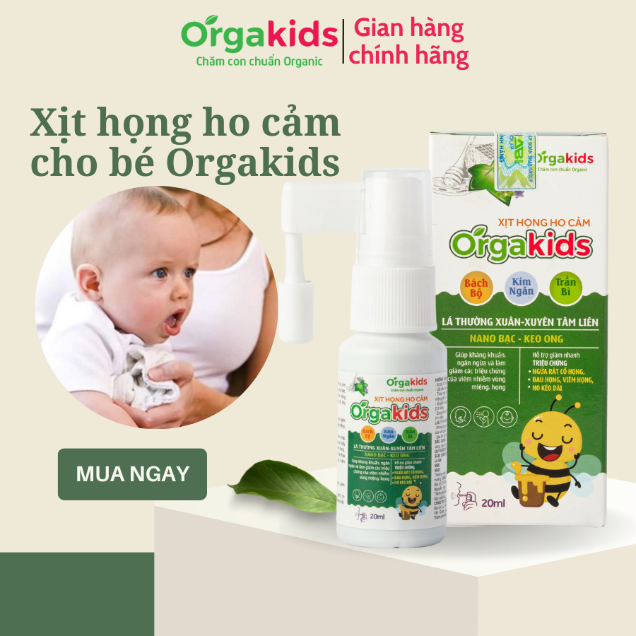 Xịt họng ho cảm thảo dược cao cấp Orgakids  giúp giảm đau họng, ho kéo dài - Chai 20ml