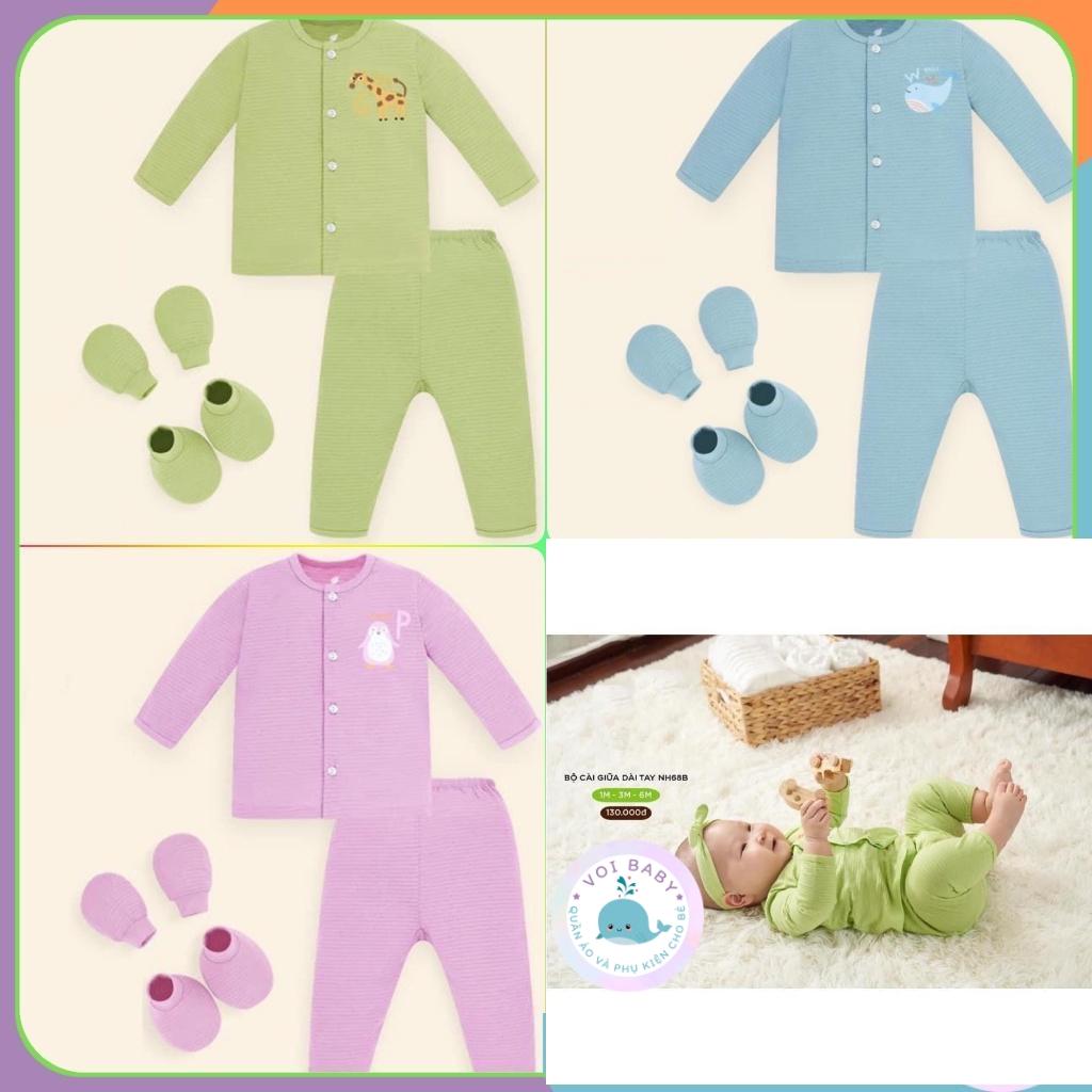 Bộ quần áo dài tay sơ sinh Lullaby NH68B chất liệu cotton mềm