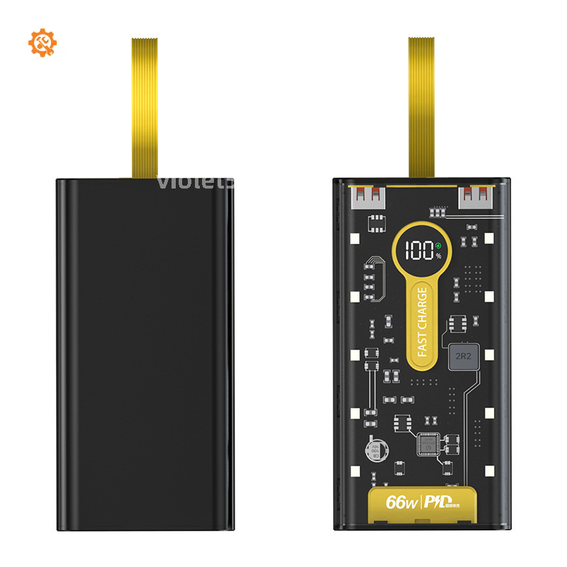 Sạc Siêu Nhanh 66W 20000MAh Cáp Tự Dây Điện Dung Tích Lớn, In Logo Nguồn Điện Di Động Trong Suốt Quà Tặng