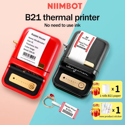【Free label&Sticker gift】Niimbot B21 Label Printer Portable Thermal Printer Sticker Barcode Clothing Tag Jewelry Food Commercial Supermarket Price Tag for Mobile Phone Android/iOS