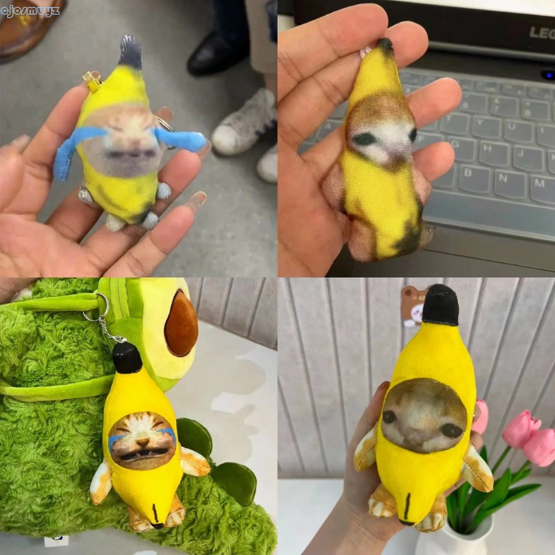 10cm chuối Mèo Thú nhồi bông chuối mèo khóc Meme chuối mèo Keychain mèo trong chuối búp bê hạnh phúc trẻ em Quà tặng