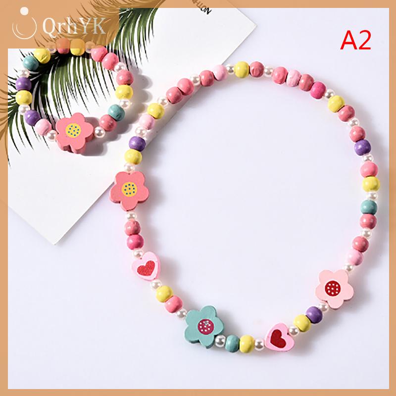 QrhYK 1 Bộ vòng cổ động vật hoạt hình đính cườm bằng Gỗ Quà Tặng tiệc tùng cho bé gái