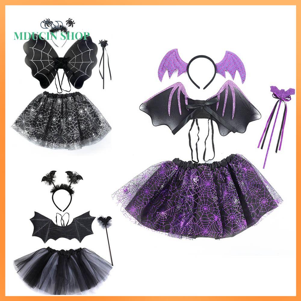 MDUCIN SHOP Cánh Dơi Bộ cánh dơi Váy Xòe 2-8 năm Bộ váy cánh dơi Dễ thương Quà tặng Halloween Trang phục hóa trang Halloween Bé gái