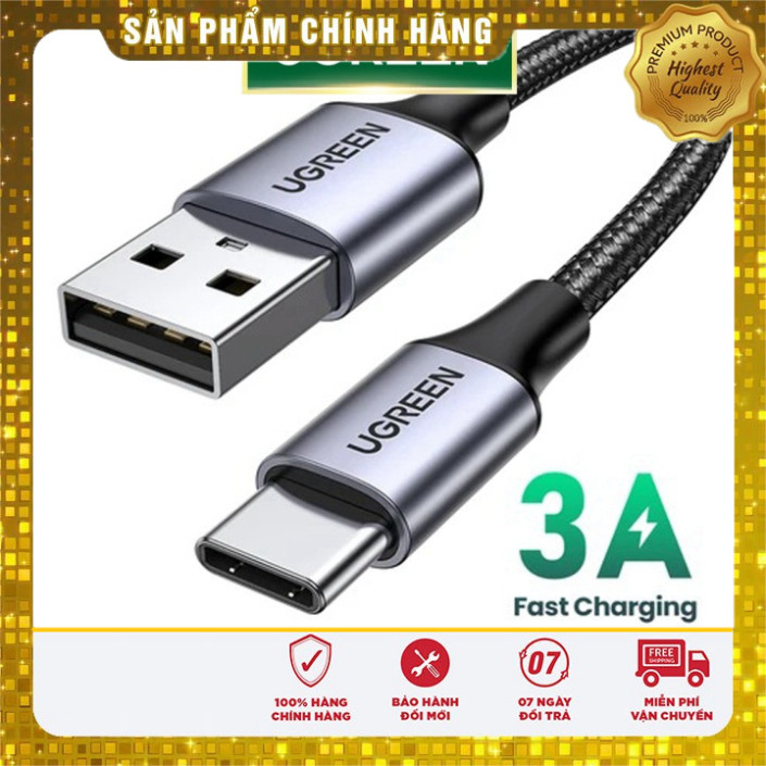 Cáp sạc USB 2.0 A sang Type C Ugreen US288 | Dòng sạc 3A 15W 18W | Hỗ trợ QC 3.0 | Bảo Hành 1 đổi 1
