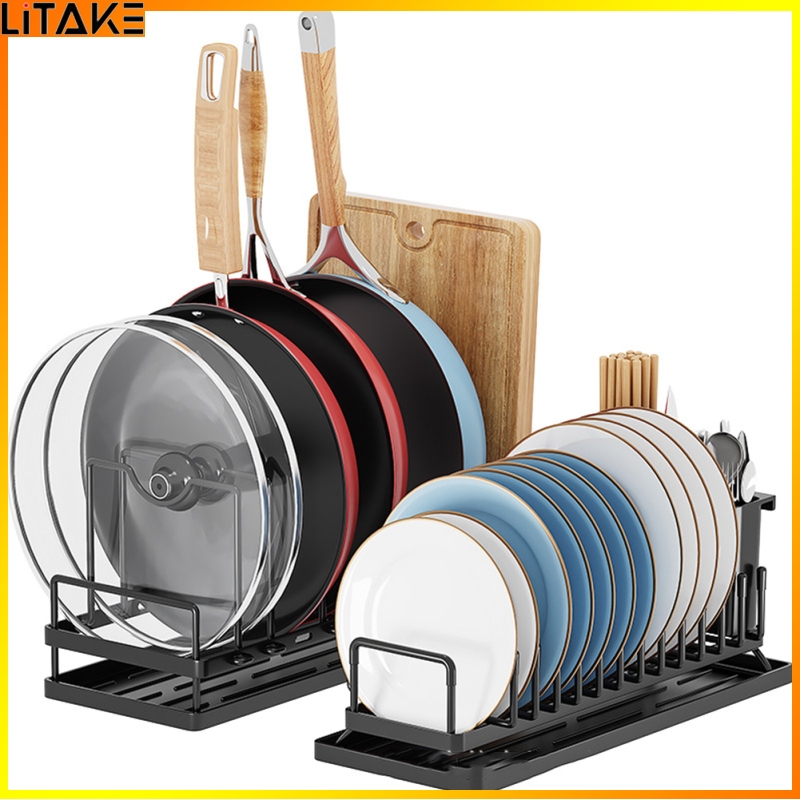 Litake Dish Drying Rack With Drain Tray Kitchen Counter Space Saving Plate Rack Cutlery Holder Dish Drainer Storage Organizer Carbon Steel Dish Drying Rack For Kitchen Set Of 2 ราคา 810 บาท*ส่งฟรี