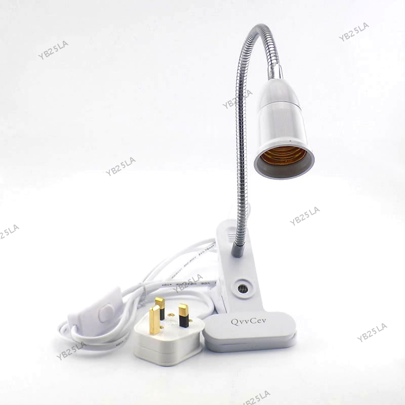 White EU US UK Flexible light bulb Lamp AC power E27 base Plugs socket desk Clip for Book room night