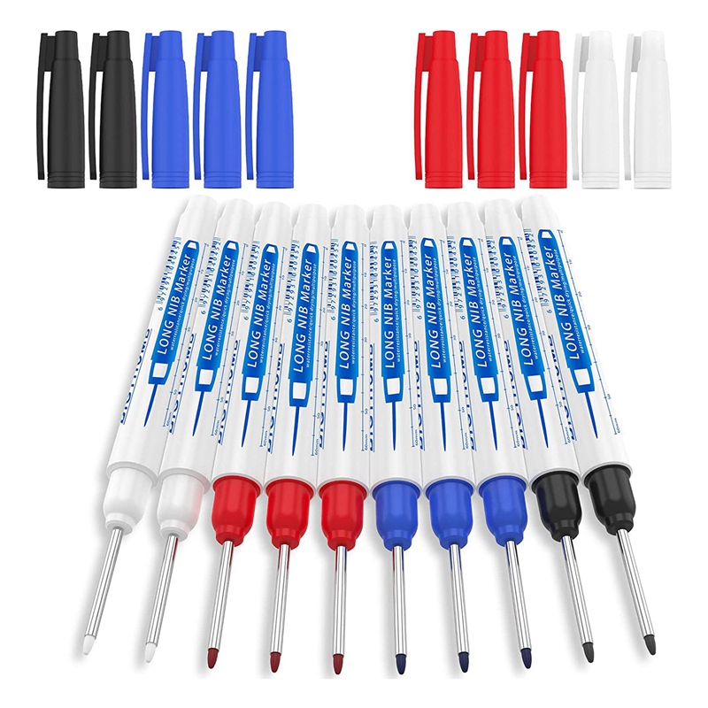 (NOTY) 10Pcs Deep Hole Marker Pen, Multi-Purpose Long Nib Deep Reach Marker Pen, Carpentry Plastic Metal Glass Marking Tool