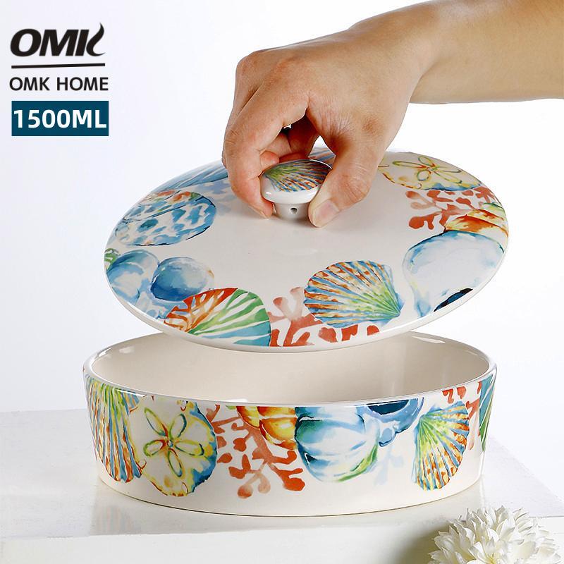 Omk Mỹ dòng Về Đại Dương gốm 1500ml tô phục vụ với Nắp bát đựng salad hoa quả