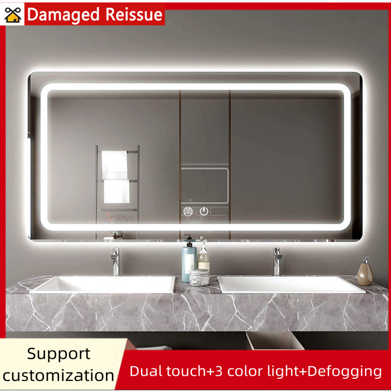 Defogging mirror for bathroom LED Mirror Decorative Wall Mounted Rectangle Frameless Front Lighting Smart Bathroom Dresser Beauty Makeup Mirror mirror with light Single Touch HD Mirror Time Temperature Display Tri-color Dimmable ราคา 2,167 บาท*ส่งฟรี