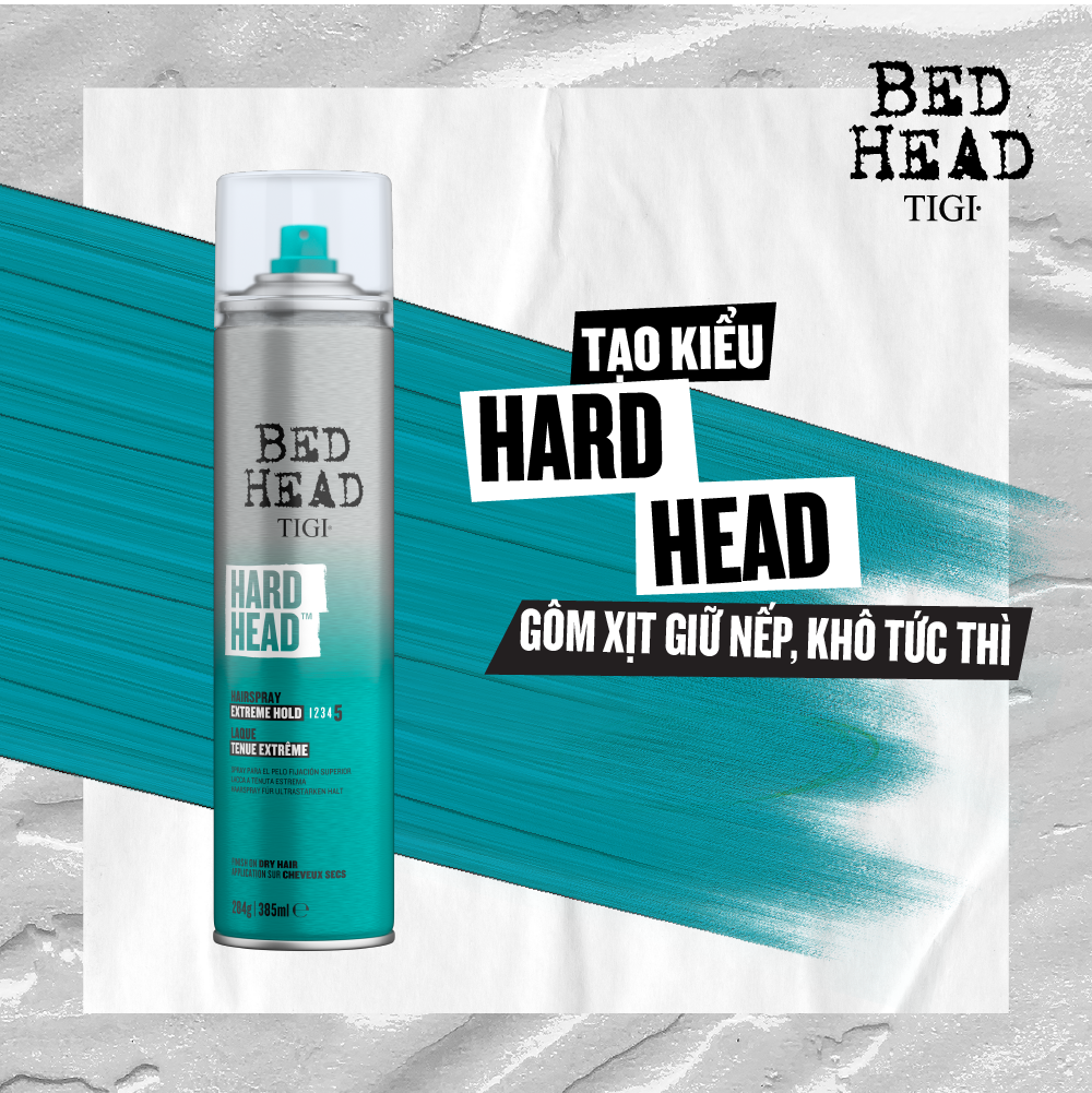 Gôm xịt cứng siêu giữ nếp tigi bed head hard head™ 284g 385ml
