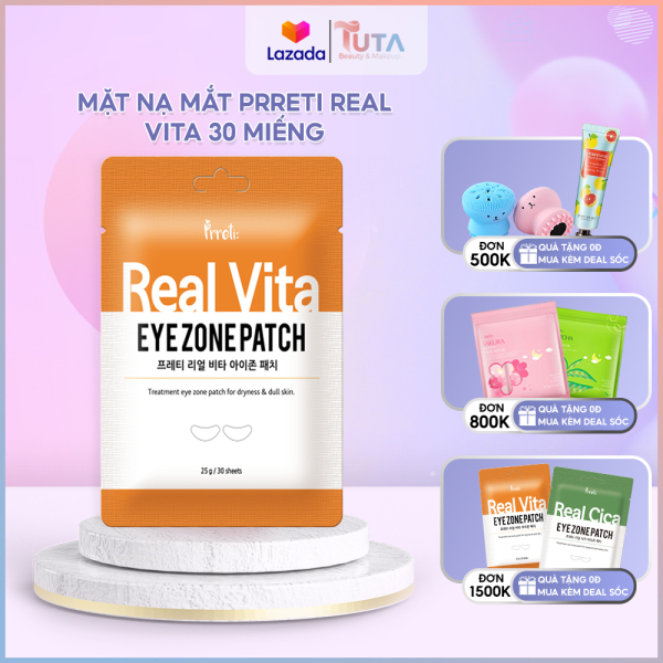 Mặt nạ mắt giảm thâm mắt PRRETI Real Vita Eye Zone Patch với 10 loại vitamin giúp bổ sung dưỡng chất cho vùng da quanh mắt làm sáng da, căng tràn sức sống TUTA