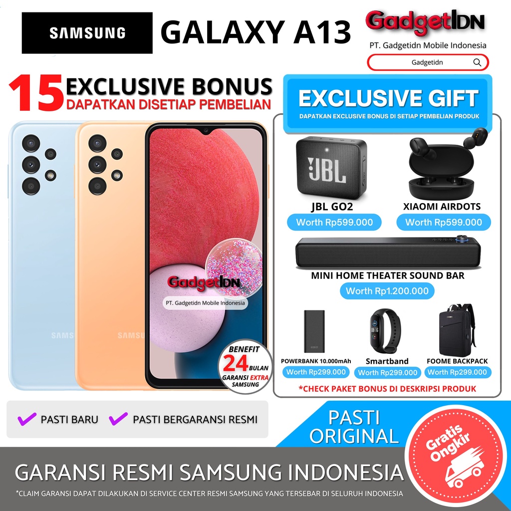 SAMSUNG Galaxy A13 4/128GB 6/128GB Garansi Resmi Samsung Harga 2,499,000 rupiah*Gratis Ongkir