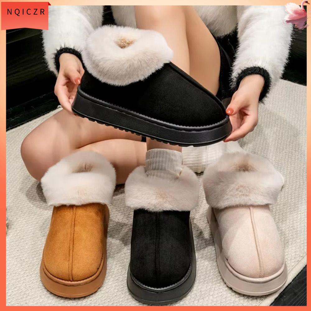 NQICZR Mềm mại Giày tuyết Đồ nhồi bông Lông thú giả Giày cotton  Đáy dày Giày nữ Mùa đông