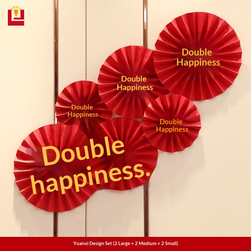 Elegant Wedding Decoration Paper Fan Flowers with Double Happiness Symbol for Bride and Groom's Home ราคา 23 บาท*ส่งฟรี
