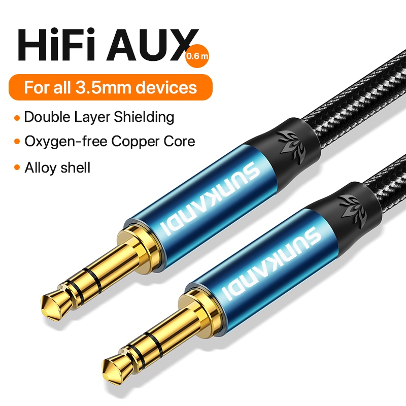 Sunkandi 3.5Mm Jack cáp AUX Đực Với đực cáp truyền âm thanh Vải Bện Loa tai nghe Dây Dây AUX Cho MP3