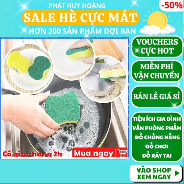 Combo 2 Miếng Mút Xốp, Bọt Biển Rửa Bát dĩa chảo và nồi 2 Mặt, miếng bọt biển chà xoong nồi, mút bọt biển xốp rửa bát rửa xe, miếng bọt biển rửa chén 2 mặt đa năng, 10 miếng bọt biển rửa chén đa chức năng, Phát Huy Hoàng