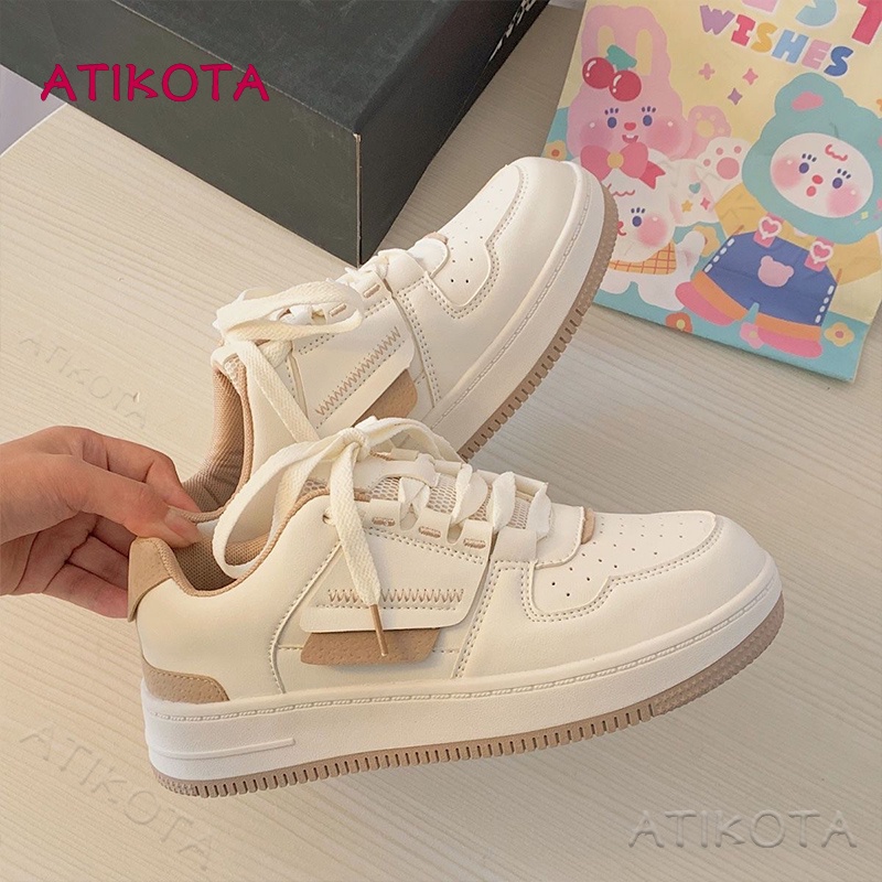 Atikota รองเท้าผ้าใบ พื้นหนา หัวกลม แบบผูกเชือก ระบายอากาศ ใส่สบาย กันลื่น ทนต่อการสึกหรอ สําหรับผู้หญิง ราคา 330 บาท*ส่งฟรี