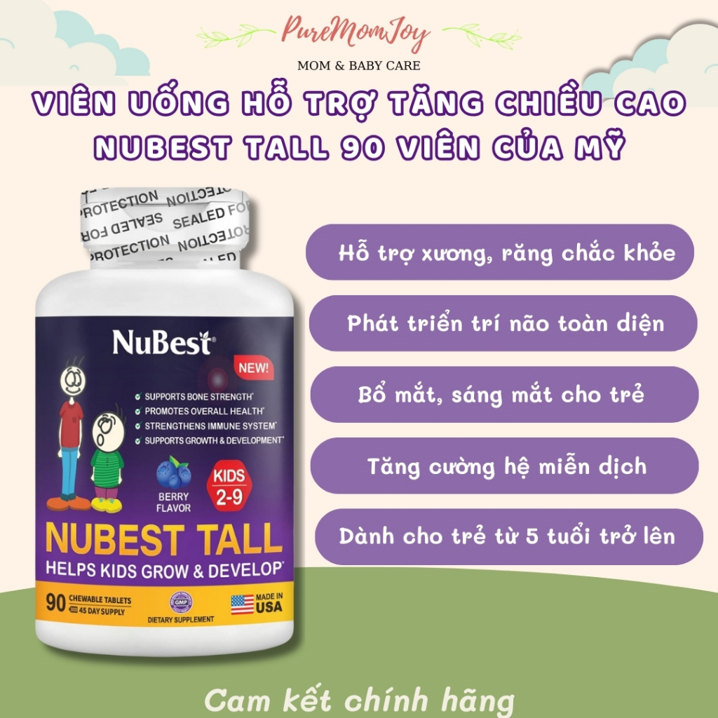 Viên Uống Hỗ Trợ Tăng Chiều Cao NuBest Tall 90 viên chính hãng của Mỹ dành cho trẻ từ 2 tuổi trở lên