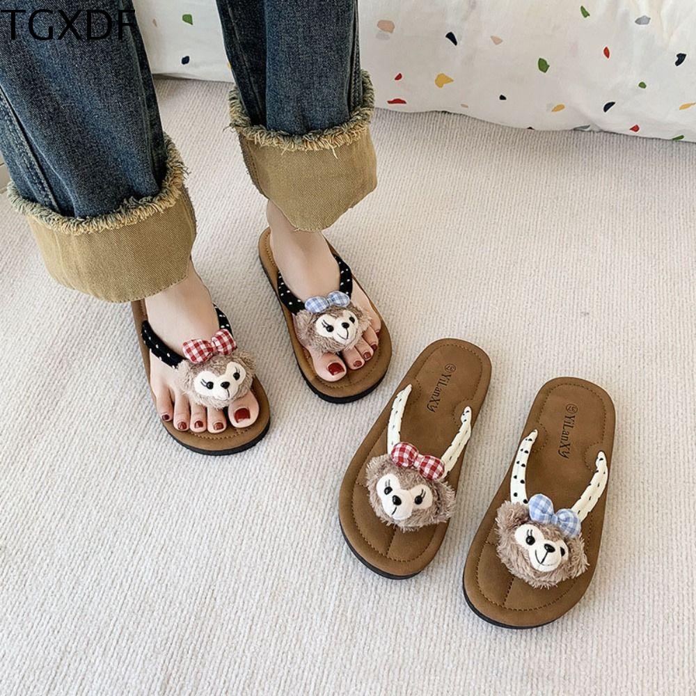 TGXDF Hoạt hình Dép xỏ ngón đi biển Mèo Kitty Búp bê đẩy Dép đi ngoài Chống mùi Homewaer Dép xỏ ngón Sherry may Mùa hè