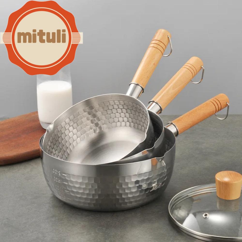 MITULI Không tráng Chảo tuyết Không dính Thép không gỉ Nồi súp Hộ gia đình Tay cầm bằng gỗ Chảo Mì