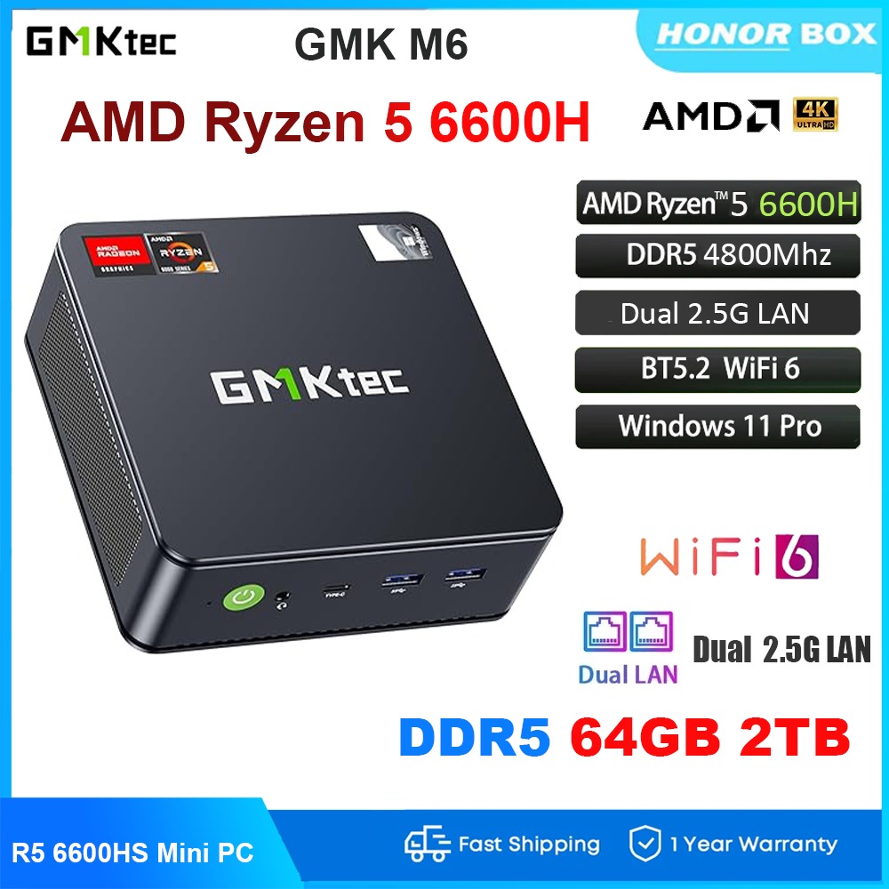 GMKtec M6 AMD R5 6600H Gaming Mini PC 6C 12T 32GB DDR5 1TB SSD Computer PC Mini Computer PC Gaming Desktop ราคา 9,010 บาท*ส่งฟรี