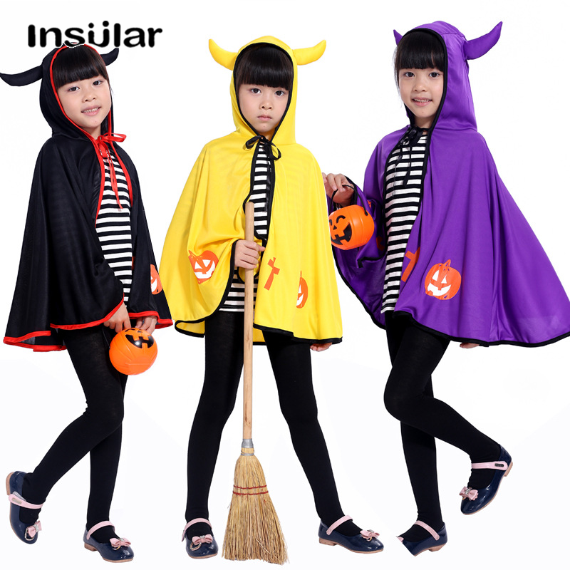 Insular Halloween trẻ em Quỷ sừng CAPE trang phục với mui xe và Túi hình bí ngô cho bên hiệu suất