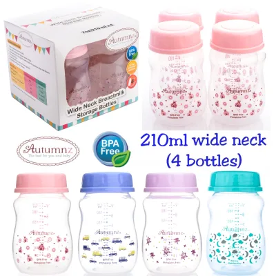 Autumnz WIDE neck Breast milk breastmilk storage Bottles - BPA free 100% food grade PP material compatible with Avent Spectra breast pump (4 bottles 210ml/7oz)