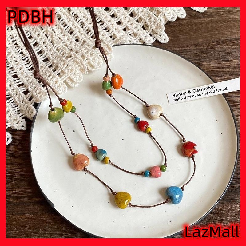 [PDBH Fashion Store] 🔥🔥🔥 Hot sale Colorful Ceramic Necklace Boho Style Handmade Adjustable Necklace Simple Woven Rope Ceramic Necklace ราคา 77 บาท*ส่งฟรี