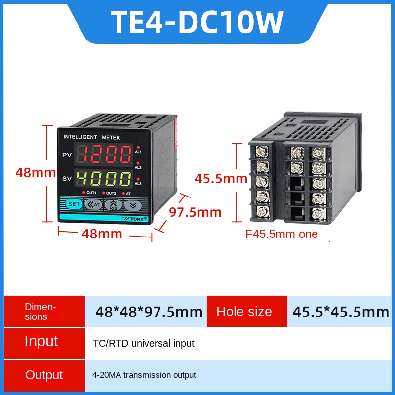 Bộ Điều Khiển Nhiệt Độ TE4-DC10WRa 4-20mA | Tùy Chọn Khác TE4/6/7/8/9-RB10W/SB10W/RC10W/DC18W/RC18W - TOKY | Phạm Vi Nhiệt Độ Tùy Chỉnh | Độ Ổn Định Cao
