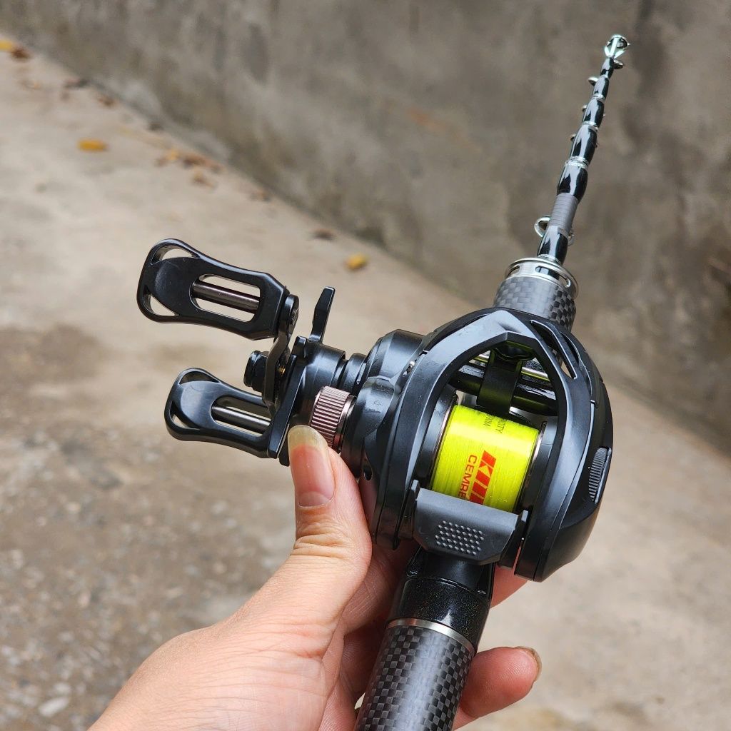  Bộ Cần Lure Rút mini Black V3 thu gọn 27cm + Máy Cemreo RS Đen Nhám sẵn dây có tiếng Drag Click cao cấp 