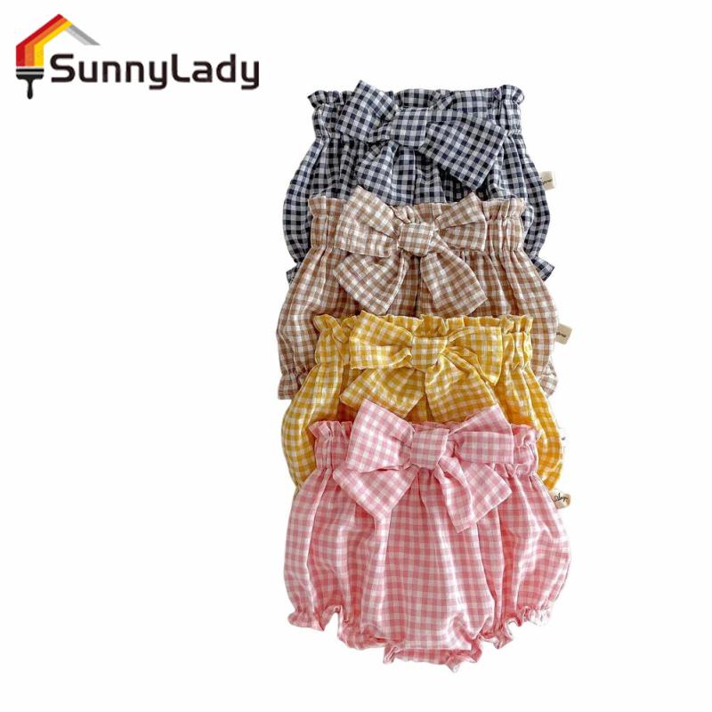 Baby Girls Shorts Cotton Cute Plaid Print Bloomers Diaper Covers Ruffles Brief Underwear Shorts Summer Clothes ราคา 173 บาท*ส่งฟรี