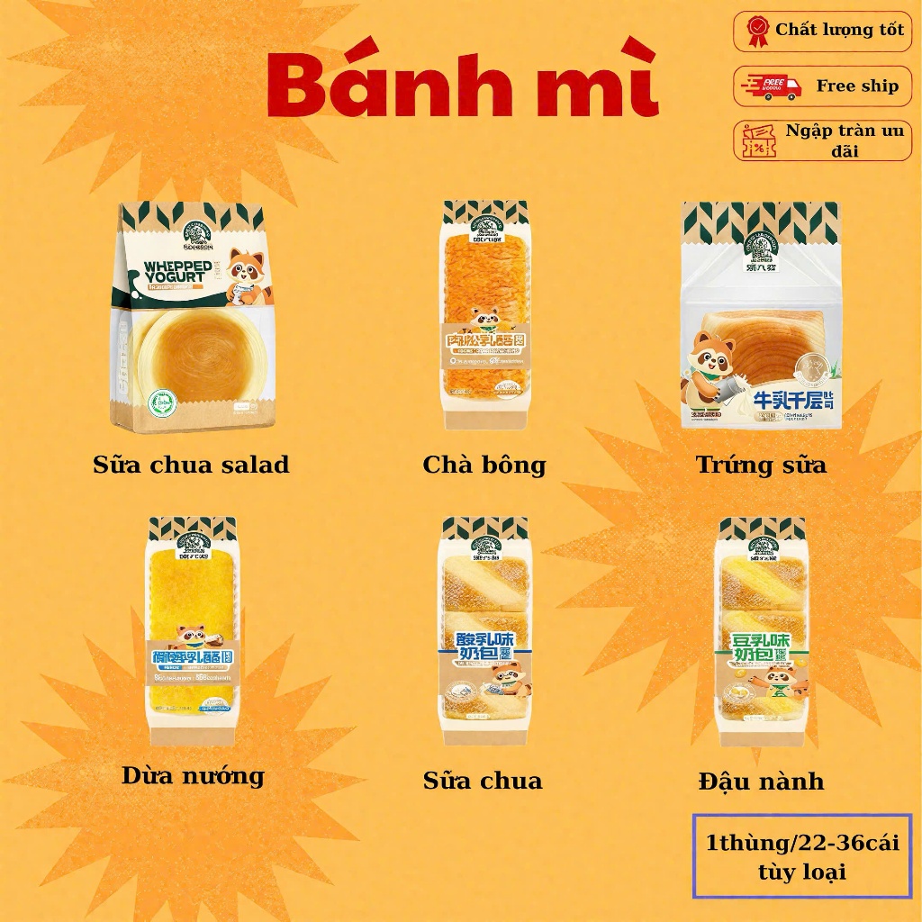 6 hương vị hỗn hợp bánh mì(Bánh mì ngàn lớp ( vị Nguyên Bản ),Bánh mì sữa chua Bánh mì chà bông