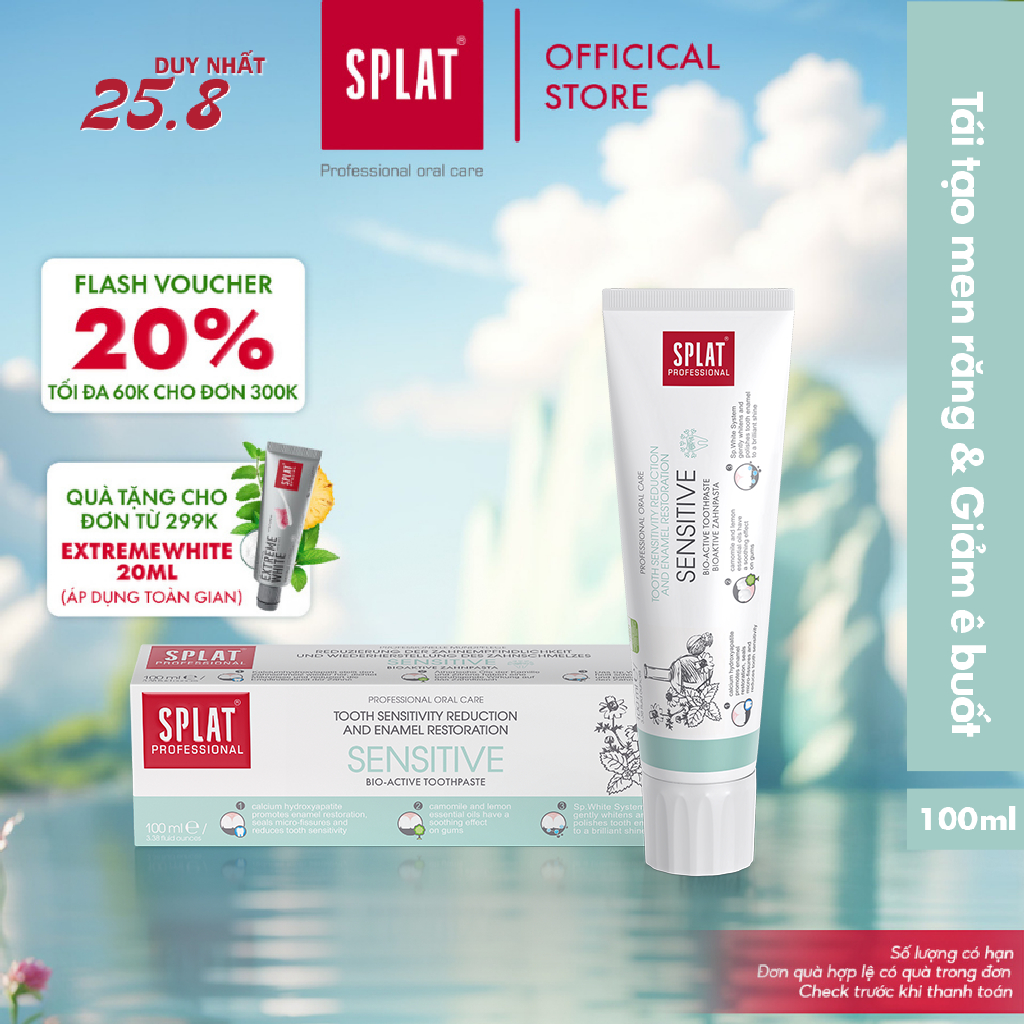 Kem đánh răng giảm ê buốt splat sensitive professional giúp giảm ê buốt, phục hồi men răng hiệu quả 100ml