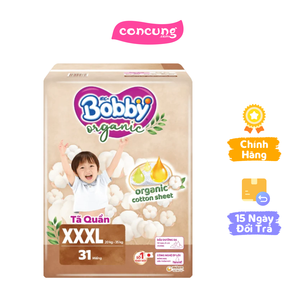 Tã quần Bobby Organic XXXL31 Miếng