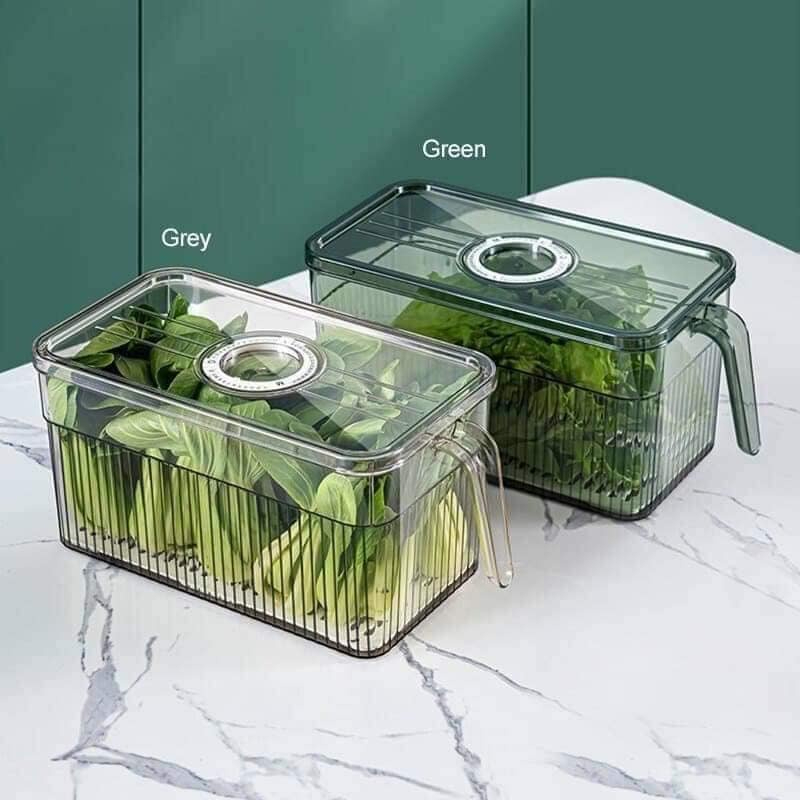 Hộp nhựa đựng thực phẩm có đáy tách nước hộp bảo quản rau củ quả tủ lạnh, có tay cầm