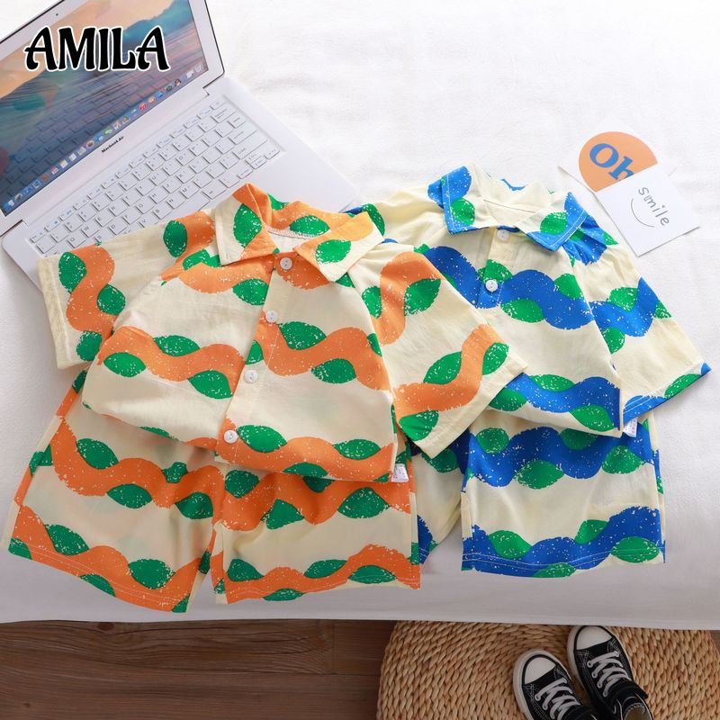 AMILA Children's Shirt Suit, Boys Splash Festival Shirt, Polo Shirt, Beach Casual Suit ราคา 133 บาท*ส่งฟรี