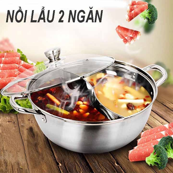 Nồi Lẩu 2 Ngăn Inox Hàng Dày Dặn Dùng Được Bếp Ga, Bếp Từ làm nóng cực nhanh siêu đa năng, siêu tiện lợi