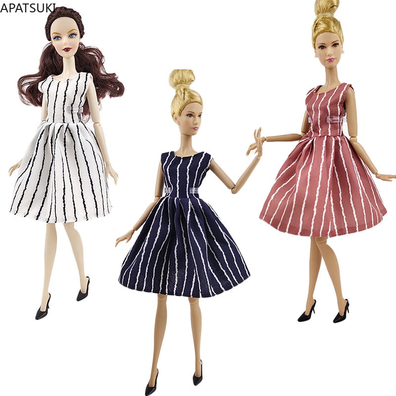 Fashion Vertical Stripe Dress for Barbie Doll Clothes Outfits Simple