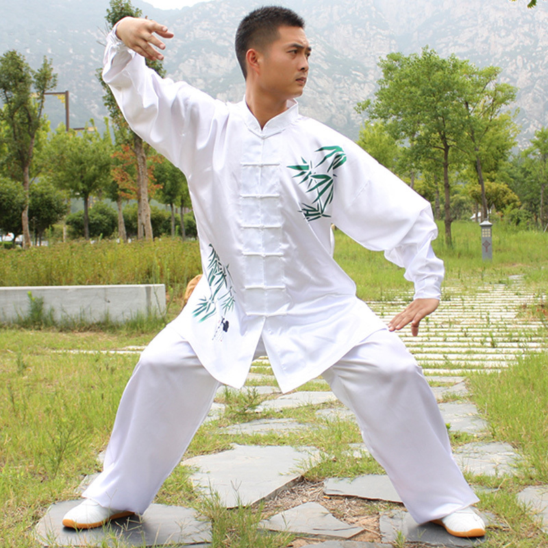 Clyfan Trắng xanh lam Taichi Đai tập luyện quần áo thể thao tay áo dài đồng phục Kungfu Wushu Taichi