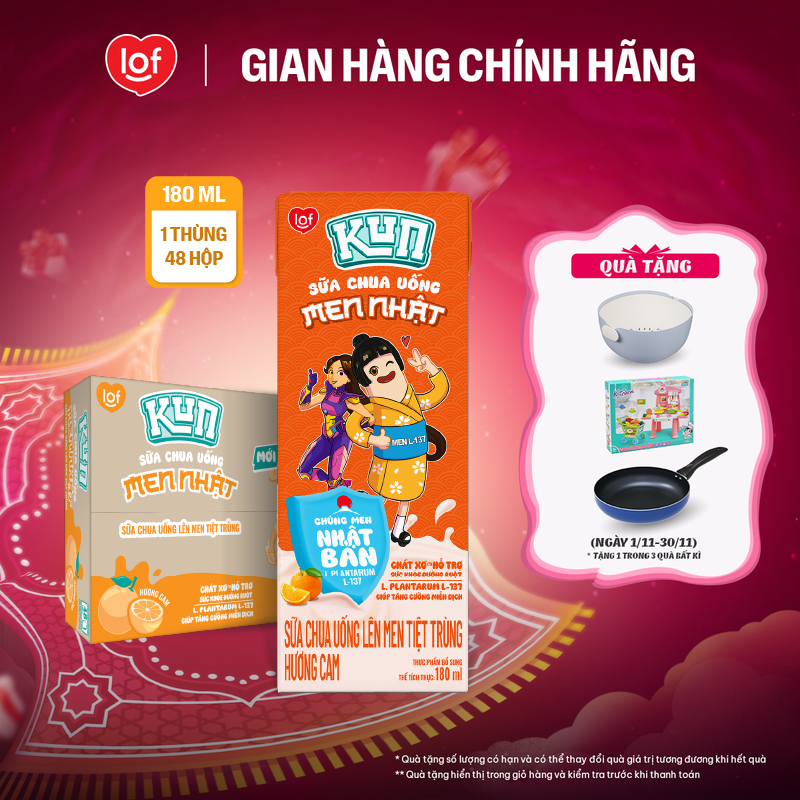 Sữa chua uống KUN vị cam thùng 48 hộp x 180ml
