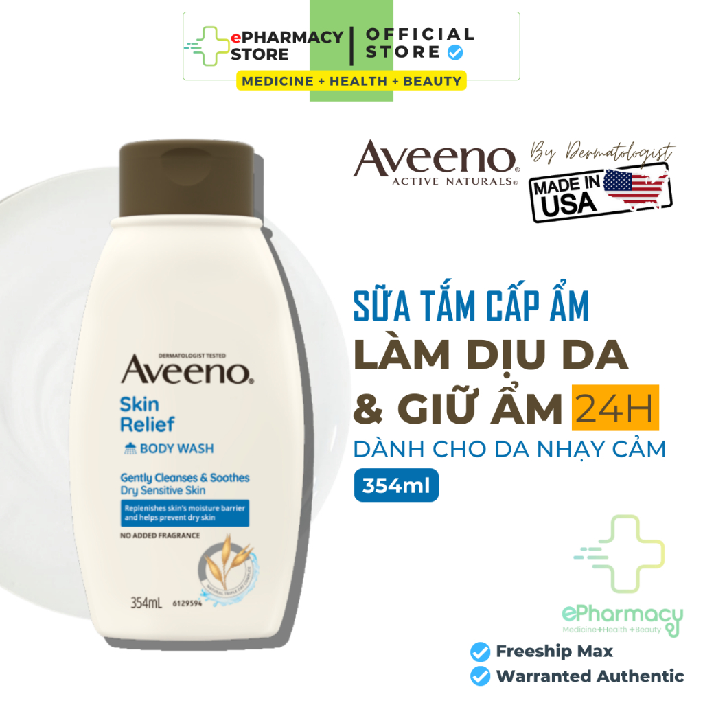 Sữa Tắm Aveeno Skin Relief Moisturizing Body Wash Làm Dịu Da Nhạy Cảm, Khô Ngứa 354ml