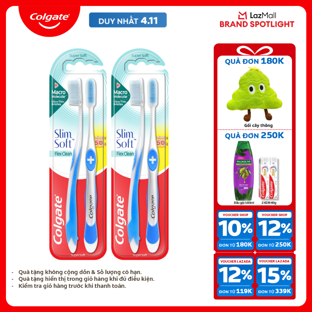 Bàn chải đánh răng Colgate Slimsoft Flex Clean - Mềm mảnh, than hoạt tính, 170mm