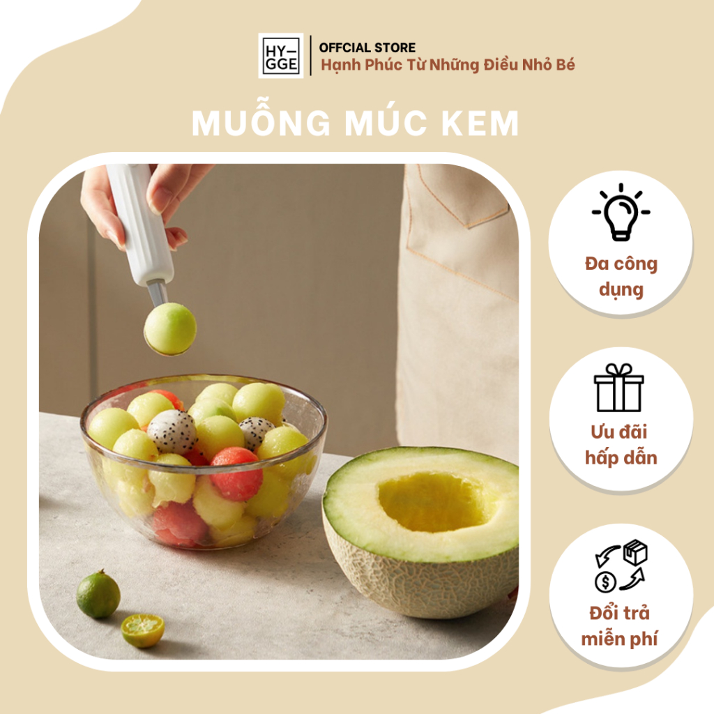 Muỗng múc kem, muống múc hoa quả tạo hình, chất liệu thép không gỉ cao cấp