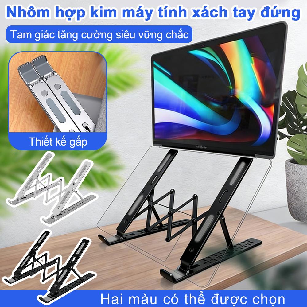 Giá đỡ máy tính xách tay hợp kim nhôm 10 cấp điều chỉnh góc, thiết kế rỗng tản nhiệt nhanh, chống trượt vững chắc, gấp siêu mỏng dễ mang theo, cải thiện tư thế làm việc, phù hợp văn phòng và di chuyển hàng ngày.